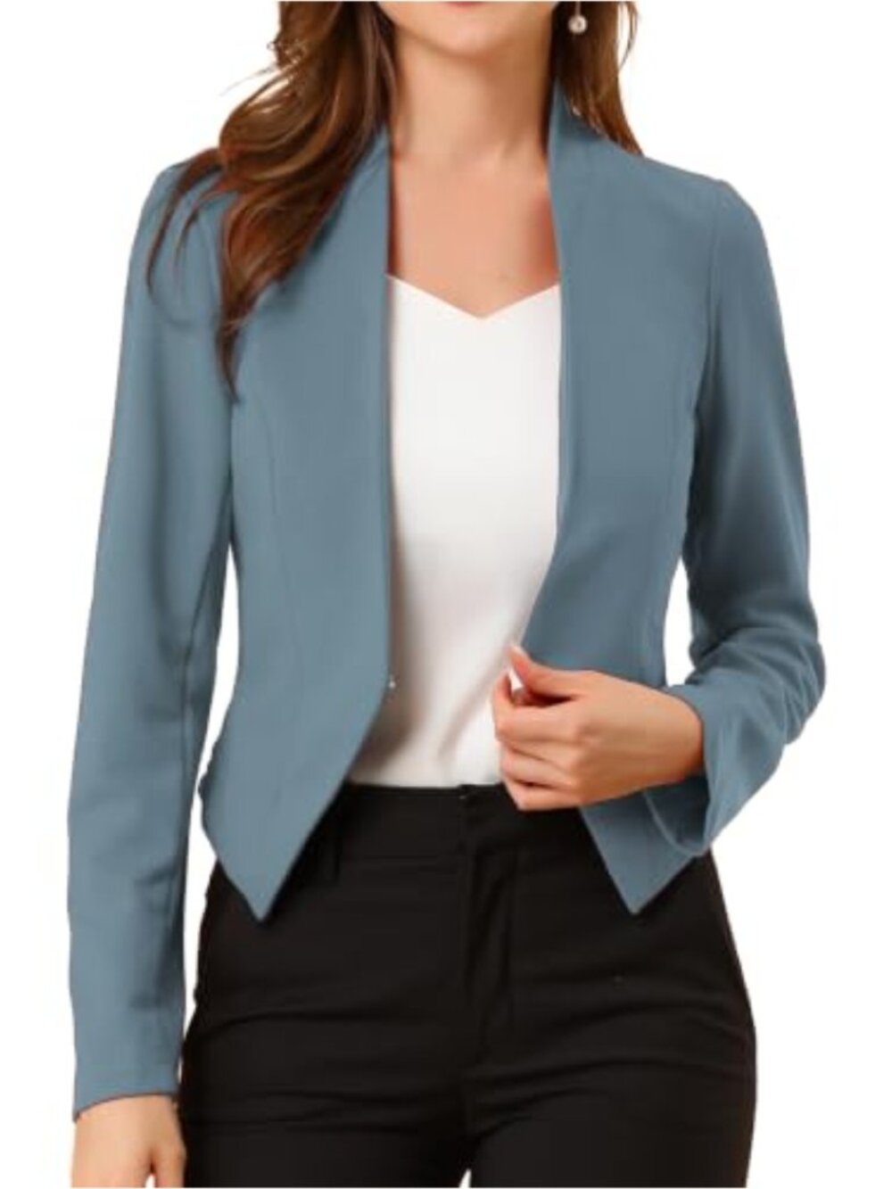 Womens Collarless Cropped Blazer Business Casual Suit Jacket